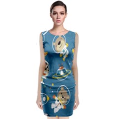 Seamless-pattern-funny-astronaut-outer-space-transportation Classic Sleeveless Midi Dress