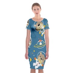 Seamless-pattern-funny-astronaut-outer-space-transportation Classic Short Sleeve Midi Dress