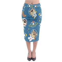 Seamless-pattern-funny-astronaut-outer-space-transportation Midi Pencil Skirt