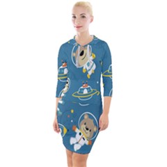 Seamless-pattern-funny-astronaut-outer-space-transportation Quarter Sleeve Hood Bodycon Dress