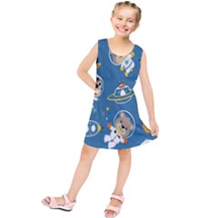 Seamless-pattern-funny-astronaut-outer-space-transportation Kids  Tunic Dress