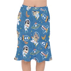 Seamless-pattern-funny-astronaut-outer-space-transportation Short Mermaid Skirt