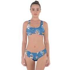 Seamless-pattern-funny-astronaut-outer-space-transportation Criss Cross Bikini Set