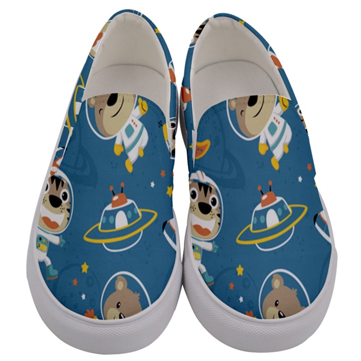 Seamless-pattern-funny-astronaut-outer-space-transportation Men s Canvas Slip Ons