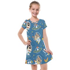 Seamless-pattern-funny-astronaut-outer-space-transportation Kids  Cross Web Dress by Jancukart