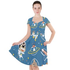 Seamless-pattern-funny-astronaut-outer-space-transportation Cap Sleeve Midi Dress by Jancukart