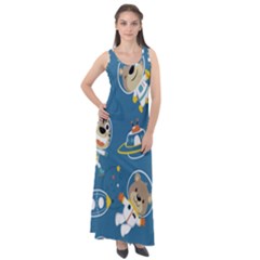 Seamless-pattern-funny-astronaut-outer-space-transportation Sleeveless Velour Maxi Dress