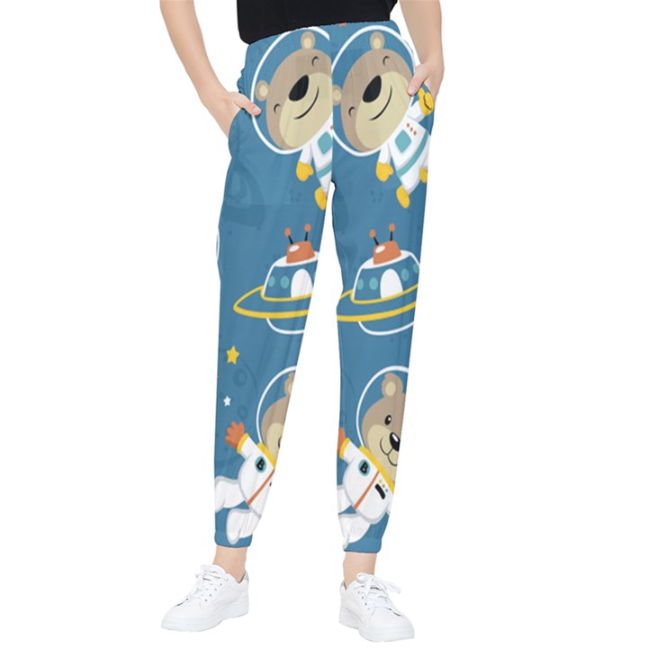 Seamless-pattern-funny-astronaut-outer-space-transportation Tapered Pants