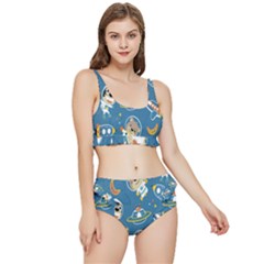 Seamless-pattern-funny-astronaut-outer-space-transportation Frilly Bikini Set