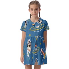 Seamless-pattern-funny-astronaut-outer-space-transportation Kids  Asymmetric Collar Dress