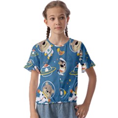 Seamless-pattern-funny-astronaut-outer-space-transportation Kids  Cuff Sleeve Scrunch Bottom Tee