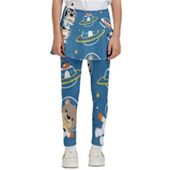 Seamless-pattern-funny-astronaut-outer-space-transportation Kids  Skirted Pants by Jancukart