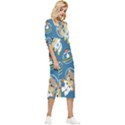 Seamless-pattern-funny-astronaut-outer-space-transportation Bow Sleeve Chiffon Midi Dress View3