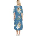 Seamless-pattern-funny-astronaut-outer-space-transportation Bow Sleeve Chiffon Midi Dress View4