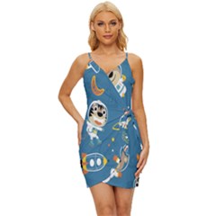 Seamless-pattern-funny-astronaut-outer-space-transportation Wrap Tie Front Dress by Jancukart