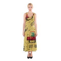 Childish-seamless-pattern-with-dino-driver Sleeveless Maxi Dress