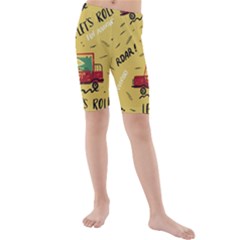 Childish-seamless-pattern-with-dino-driver Kids  Mid Length Swim Shorts