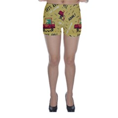 Childish-seamless-pattern-with-dino-driver Skinny Shorts