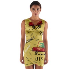 Childish-seamless-pattern-with-dino-driver Wrap Front Bodycon Dress