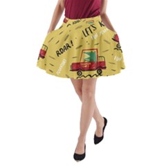 Childish-seamless-pattern-with-dino-driver A-line Pocket Skirt