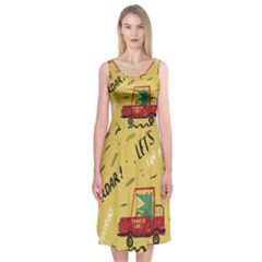 Childish-seamless-pattern-with-dino-driver Midi Sleeveless Dress