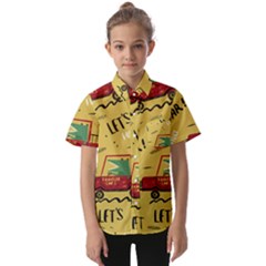 Childish-seamless-pattern-with-dino-driver Kids  Short Sleeve Shirt by Jancukart