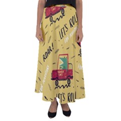 Childish-seamless-pattern-with-dino-driver Flared Maxi Skirt