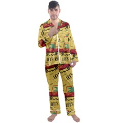 Childish-seamless-pattern-with-dino-driver Men s Long Sleeve Satin Pajamas Set