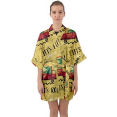 Childish-seamless-pattern-with-dino-driver Half Sleeve Satin Kimono 