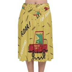 Childish-seamless-pattern-with-dino-driver Velvet Flared Midi Skirt