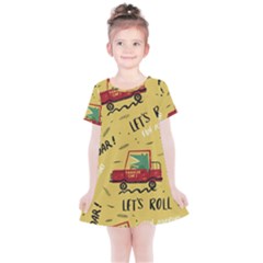 Childish-seamless-pattern-with-dino-driver Kids  Simple Cotton Dress by Jancukart