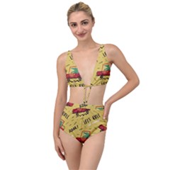 Childish-seamless-pattern-with-dino-driver Tied Up Two Piece Swimsuit