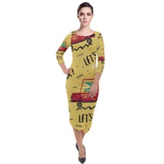 Childish-seamless-pattern-with-dino-driver Quarter Sleeve Midi Velour Bodycon Dress