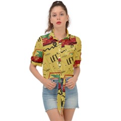 Childish-seamless-pattern-with-dino-driver Tie Front Shirt 