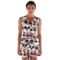 Cute-dog-seamless-pattern-background Wrap Front Bodycon Dress