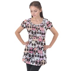 Cute-dog-seamless-pattern-background Puff Sleeve Tunic Top