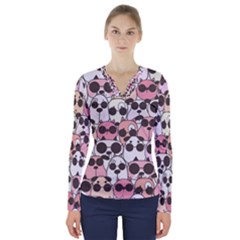 Cute-dog-seamless-pattern-background V-neck Long Sleeve Top