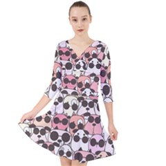 Cute-dog-seamless-pattern-background Quarter Sleeve Front Wrap Dress