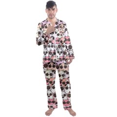 Cute-dog-seamless-pattern-background Men s Long Sleeve Satin Pajamas Set