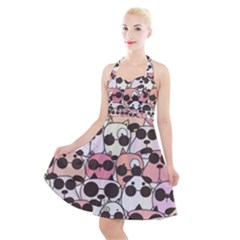 Cute-dog-seamless-pattern-background Halter Party Swing Dress 