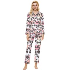 Cute-dog-seamless-pattern-background Womens  Long Sleeve Velvet Pocket Pajamas Set