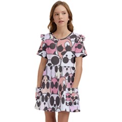 Cute-dog-seamless-pattern-background Kids  Frilly Sleeves Pocket Dress