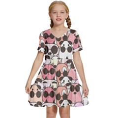 Cute-dog-seamless-pattern-background Kids  Short Sleeve Tiered Mini Dress by Jancukart