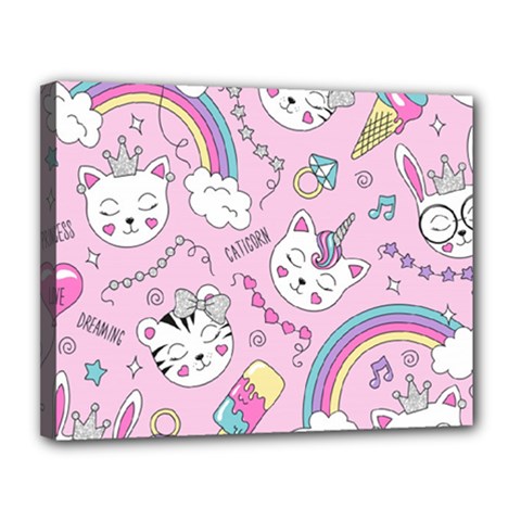 Beautiful Cute Animals Pattern Pink Beautiful Cute Animals Pattern Pink Rainbow Canvas 14  X 11  (stretched)