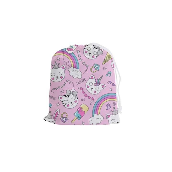 Beautiful cute animals pattern pink Beautiful cute animals pattern pink rainbow Drawstring Pouch (Small)