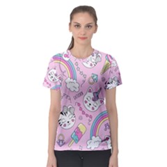 Beautiful Cute Animals Pattern Pink Beautiful Cute Animals Pattern Pink Rainbow Women s Sport Mesh Tee