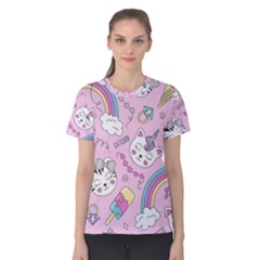 Beautiful Cute Animals Pattern Pink Beautiful Cute Animals Pattern Pink Rainbow Women s Cotton Tee