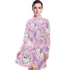 Beautiful Cute Animals Pattern Pink Beautiful Cute Animals Pattern Pink Rainbow Long Sleeve Chiffon Shirt Dress