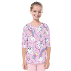 Beautiful Cute Animals Pattern Pink Beautiful Cute Animals Pattern Pink Rainbow Kids  Quarter Sleeve Raglan Tee