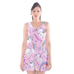 Beautiful Cute Animals Pattern Pink Beautiful Cute Animals Pattern Pink Rainbow Scoop Neck Skater Dress